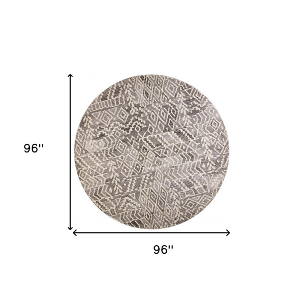 HomeRoots 5' Modern Gray and White Abstract Geometric Hand-Tufted Wool Area Rug for Stylish Home Décor 8' Round 512045