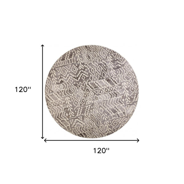 HomeRoots 5' Modern Gray and White Abstract Geometric Hand-Tufted Wool Area Rug for Stylish Home Décor 10' Round 512046