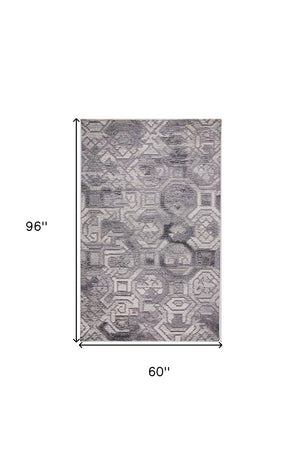 HomeRoots 5' Modern Abstract Gray and Ivory Hand-Tufted Wool Area Rug for Living Room and Bedroom Elegance 5' X 8' 512049