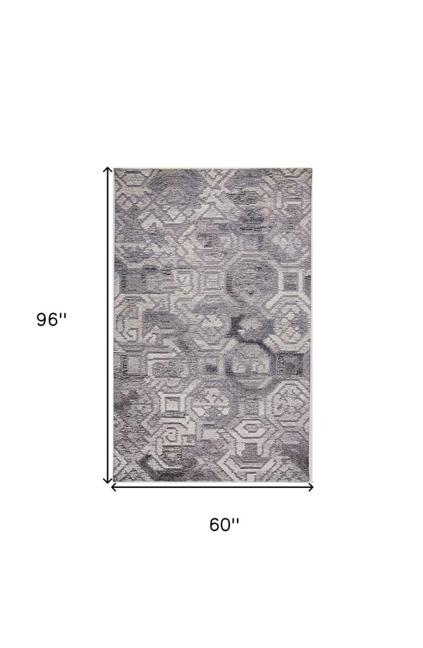 HomeRoots 5' Modern Abstract Gray and Ivory Hand-Tufted Wool Area Rug for Living Room and Bedroom Elegance 5' X 8' 512049