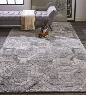 HomeRoots 5' Modern Abstract Gray and Ivory Hand-Tufted Wool Area Rug for Living Room and Bedroom Elegance 9' X 12' 512051