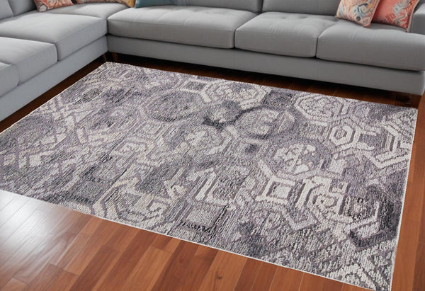 HomeRoots 5' Modern Abstract Gray and Ivory Hand-Tufted Wool Area Rug for Living Room and Bedroom Elegance 9' X 12' 512051