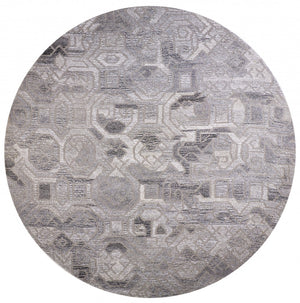 HomeRoots 5' Modern Abstract Gray and Ivory Hand-Tufted Wool Area Rug for Living Room and Bedroom Elegance 8' Round 512054