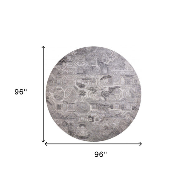 HomeRoots 5' Modern Abstract Gray and Ivory Hand-Tufted Wool Area Rug for Living Room and Bedroom Elegance 8' Round 512054