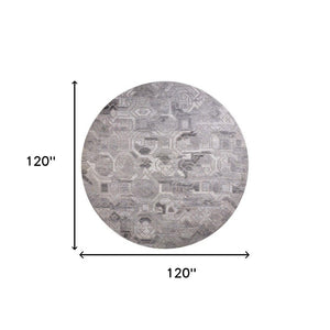 HomeRoots 5' Modern Abstract Gray and Ivory Hand-Tufted Wool Area Rug for Living Room and Bedroom Elegance 10' Round 512055