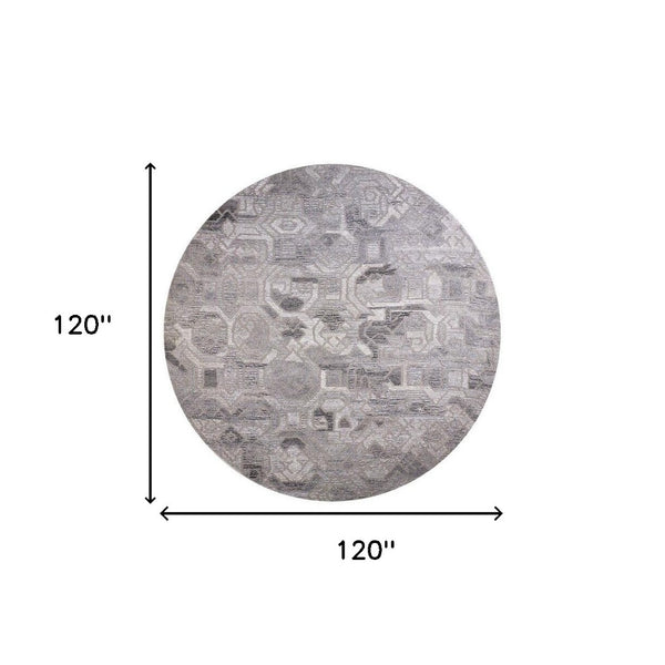 HomeRoots 5' Modern Abstract Gray and Ivory Hand-Tufted Wool Area Rug for Living Room and Bedroom Elegance 10' Round 512055