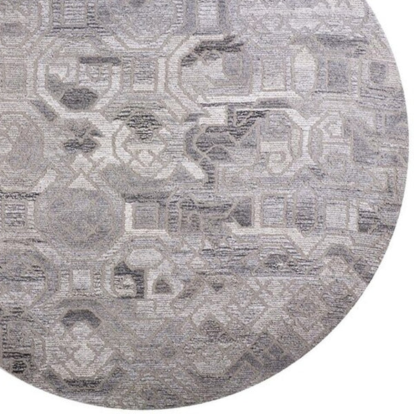 HomeRoots 5' Modern Abstract Gray and Ivory Hand-Tufted Wool Area Rug for Living Room and Bedroom Elegance 10' Round 512055