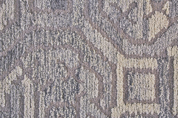 HomeRoots 5' Modern Abstract Gray and Ivory Hand-Tufted Wool Area Rug for Living Room and Bedroom Elegance 10' Round 512055