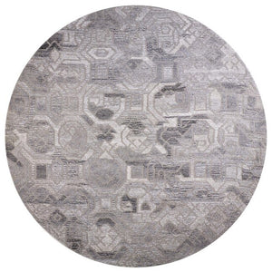 HomeRoots 5' Modern Abstract Gray and Ivory Hand-Tufted Wool Area Rug for Living Room and Bedroom Elegance 10' Round 512055