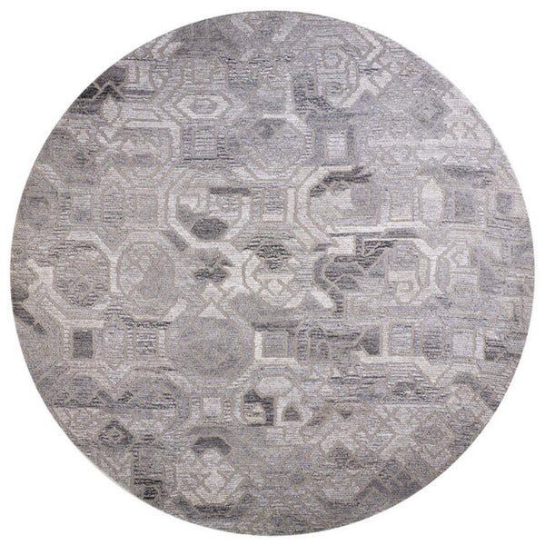HomeRoots 5' Modern Abstract Gray and Ivory Hand-Tufted Wool Area Rug for Living Room and Bedroom Elegance 10' Round 512055