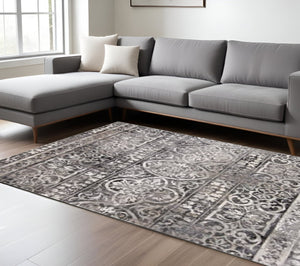 HomeRoots 4' Modern Abstract Stain-Resistant Area Rug in Gray, Ivory & Taupe - Perfect for High-Traffic Homes! 7' X 10' 512059