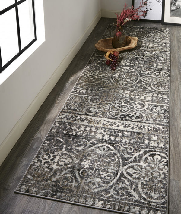 Homeroots 4' Stylish Gray Ivory Taupe Abstract Stain Resistant Area Rug - Perfect For Homes With Kids & Pets 8' Runner Polypropylene 512062