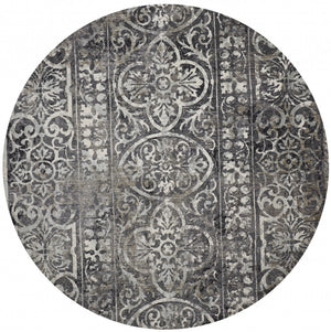 HomeRoots 4' Modern Abstract Stain-Resistant Area Rug in Gray, Ivory & Taupe - Perfect for High-Traffic Homes! 9' Round 512063