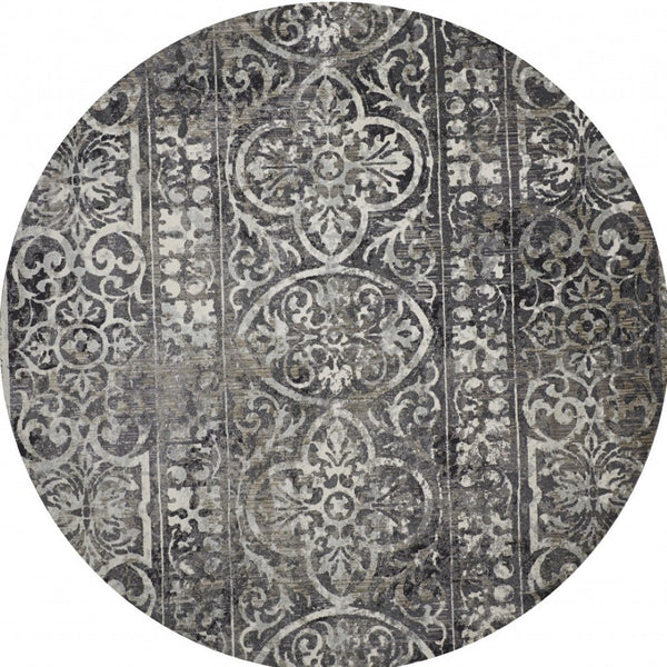 Homeroots 4' Stylish Gray Ivory Taupe Abstract Stain Resistant Area Rug - Perfect For Homes With Kids & Pets 9' Round Polypropylene 512063