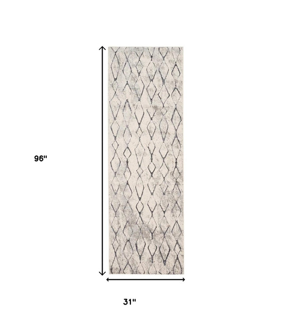 Homeroots 8' Gray And Ivory Abstract Runner Rug  Polypropylene 512069