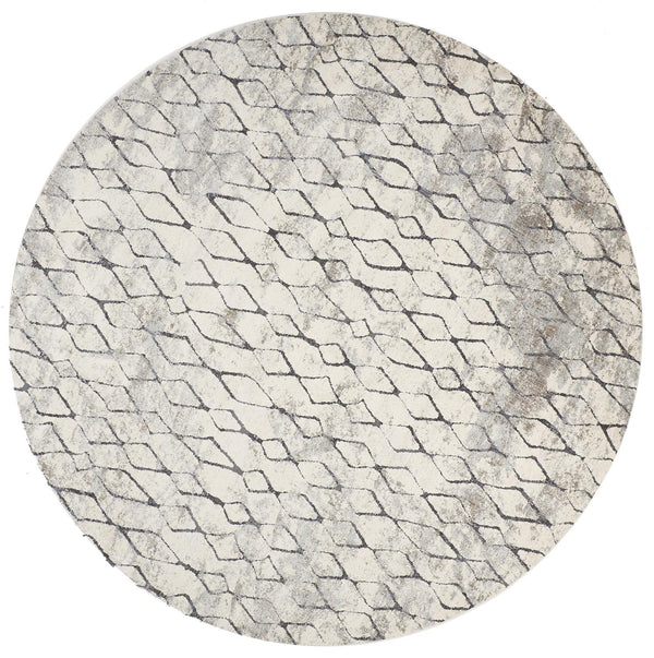 Homeroots 9' Ivory Gray And Taupe Round Abstract Stain Resistant Area Rug  Polypropylene 512070
