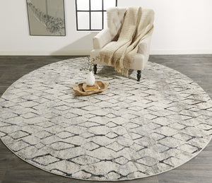 Homeroots 9' Ivory Gray And Taupe Round Abstract Stain Resistant Area Rug  Polypropylene 512070
