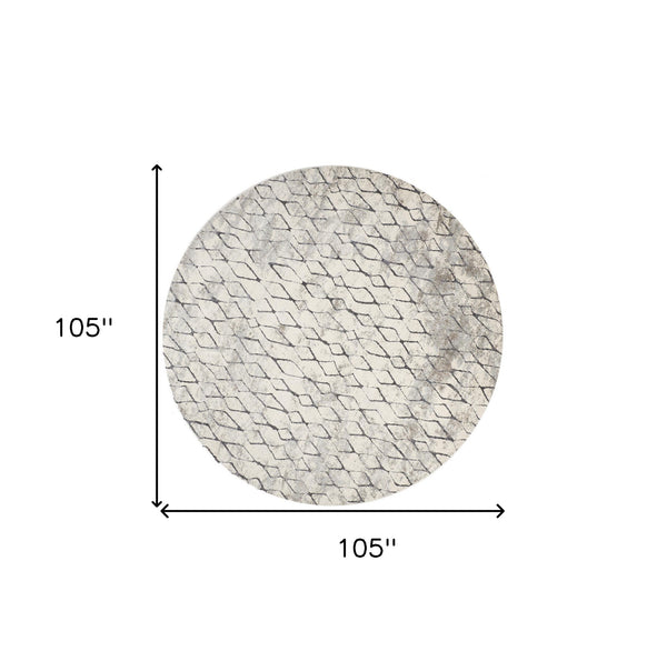 Homeroots 9' Ivory Gray And Taupe Round Abstract Stain Resistant Area Rug  Polypropylene 512070