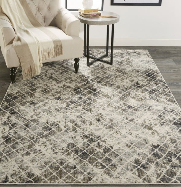 HomeRoots 4' Ivory Gray Taupe Abstract Area Rug - Stain Resistant, Modern Design for High-Traffic Spaces 4' X 6' 512071