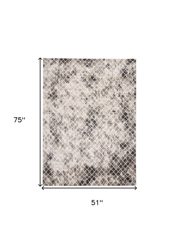 HomeRoots 4' Ivory Gray Taupe Abstract Area Rug - Stain Resistant, Modern Design for High-Traffic Spaces 4' X 6' 512071
