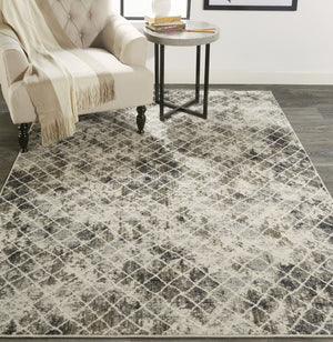 HomeRoots 4' Ivory Gray Taupe Abstract Area Rug - Stain Resistant, Modern Design for High-Traffic Spaces 5' X 8' 512072