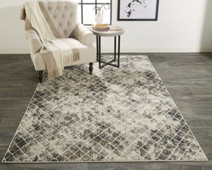 HomeRoots 4' Ivory Gray Taupe Abstract Area Rug - Stain Resistant, Modern Design for High-Traffic Spaces 7' X 10' 512073