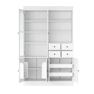 English Elm Topmax Shaker Buffet Hutch with Glass Doors Drawers and Pull-out Trays SP000092AAK