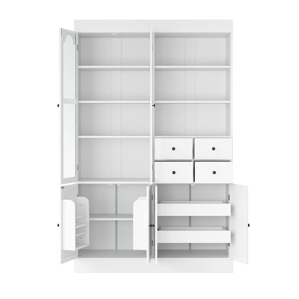 English Elm Topmax Shaker Buffet Hutch with Glass Doors Drawers and Pull-out Trays SP000092AAK