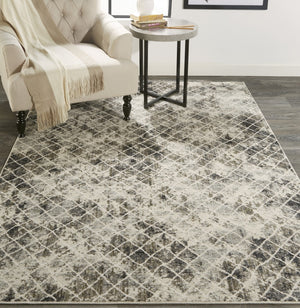 HomeRoots 4' Ivory Gray Taupe Abstract Area Rug - Stain Resistant, Modern Design for High-Traffic Spaces 10' X 14' 512075