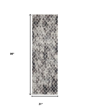 HomeRoots 4' Ivory Gray Taupe Abstract Area Rug - Stain Resistant, Modern Design for High-Traffic Spaces 8' Runner 512076