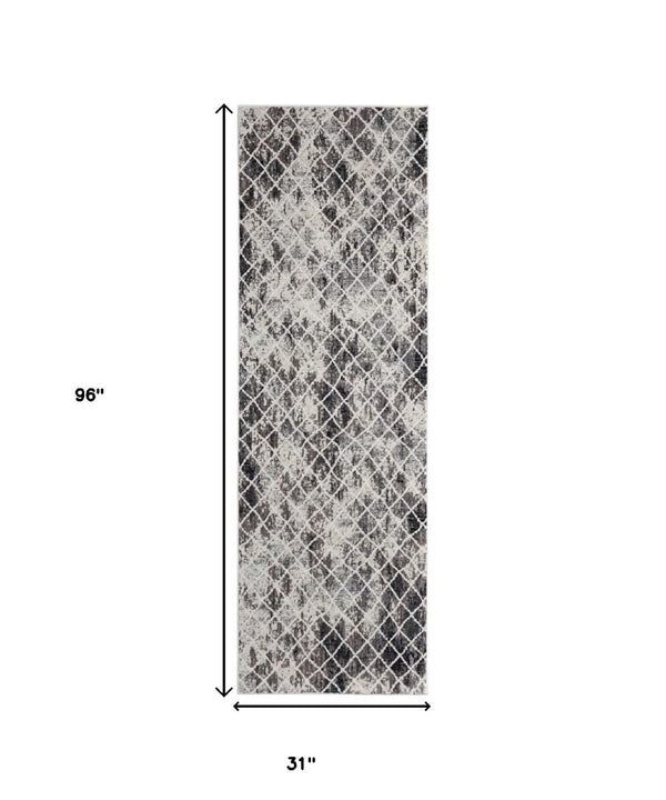 HomeRoots 4' Ivory Gray Taupe Abstract Area Rug - Stain Resistant, Modern Design for High-Traffic Spaces 8' Runner 512076