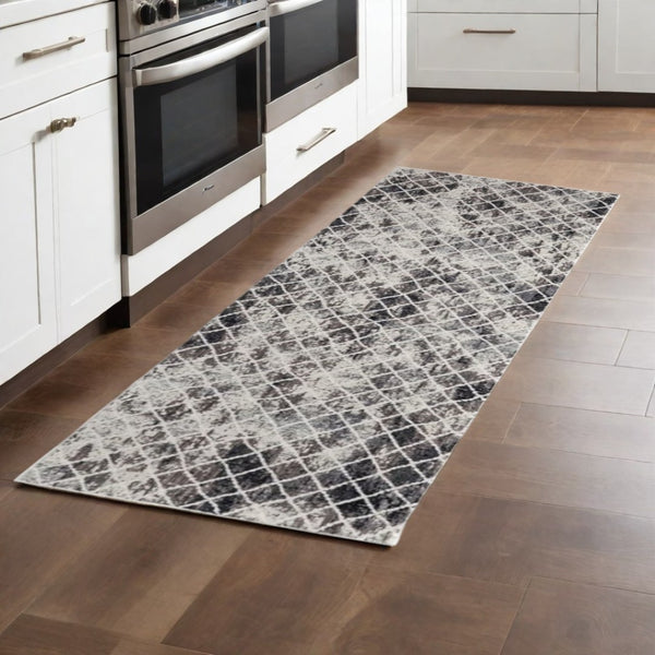 HomeRoots 4' Ivory Gray Taupe Abstract Area Rug - Stain Resistant, Modern Design for High-Traffic Spaces 8' Runner 512076