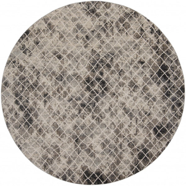 HomeRoots 4' Ivory Gray Taupe Abstract Area Rug - Stain Resistant, Modern Design for High-Traffic Spaces 9' Round 512077