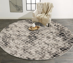 HomeRoots 4' Ivory Gray Taupe Abstract Area Rug - Stain Resistant, Modern Design for High-Traffic Spaces 9' Round 512077