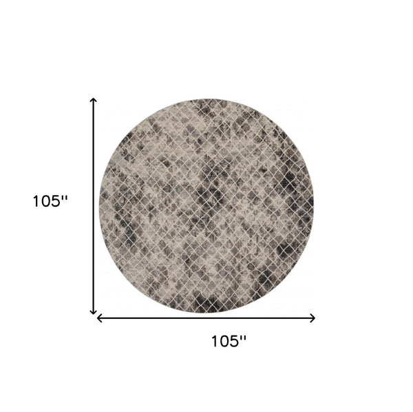 HomeRoots 4' Ivory Gray Taupe Abstract Area Rug - Stain Resistant, Modern Design for High-Traffic Spaces 9' Round 512077