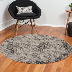 HomeRoots 4' Ivory Gray Taupe Abstract Area Rug - Stain Resistant, Modern Design for High-Traffic Spaces 9' Round 512077