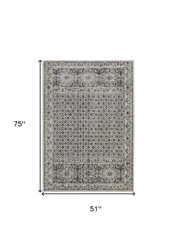 HomeRoots 4' Abstract Area Rug in Ivory, Taupe & Gray - Stain-Resistant, Modern Design for Durable Elegance 4' X 6' 512078