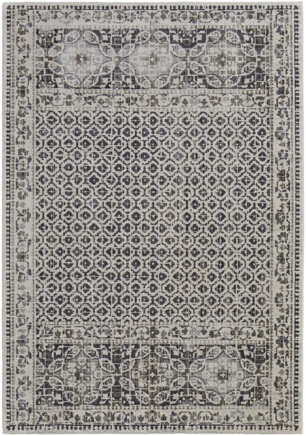 HomeRoots 4' Abstract Area Rug in Ivory, Taupe & Gray - Stain-Resistant, Modern Design for Durable Elegance 5' X 8' 512079
