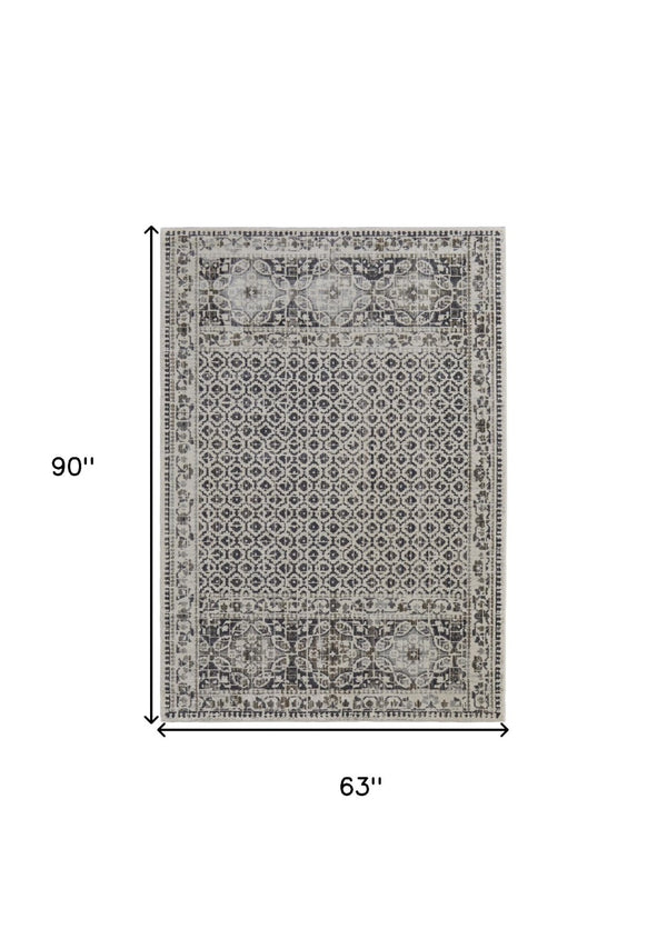 HomeRoots 4' Abstract Area Rug in Ivory, Taupe & Gray - Stain-Resistant, Modern Design for Durable Elegance 5' X 8' 512079