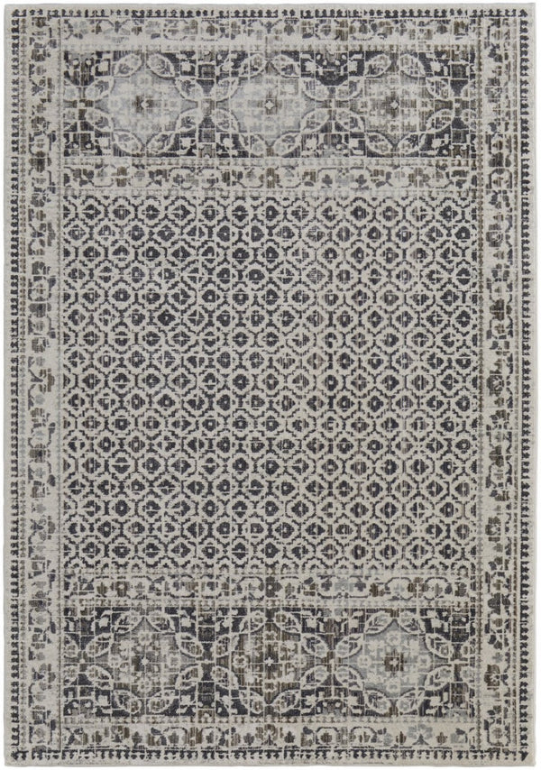 HomeRoots 4' Abstract Area Rug in Ivory, Taupe & Gray - Stain-Resistant, Modern Design for Durable Elegance 7' X 10' 512080