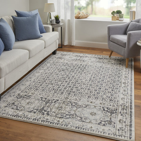 HomeRoots 4' Abstract Area Rug in Ivory, Taupe & Gray - Stain-Resistant, Modern Design for Durable Elegance 7' X 10' 512080
