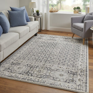 HomeRoots 4' Abstract Area Rug in Ivory, Taupe & Gray - Stain-Resistant, Modern Design for Durable Elegance 10' X 14' 512082