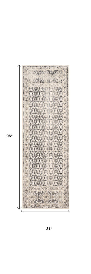 HomeRoots 4' Abstract Area Rug in Ivory, Taupe & Gray - Stain-Resistant, Modern Design for Durable Elegance 8' Runner 512083