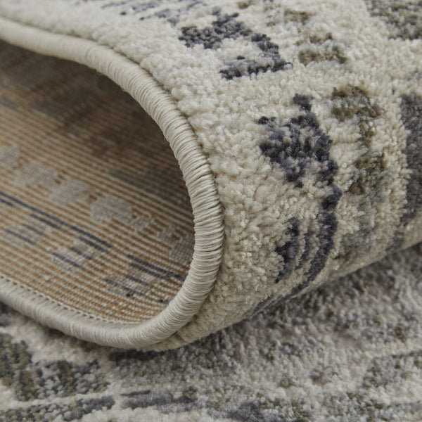HomeRoots 4' Abstract Area Rug in Ivory, Taupe & Gray - Stain-Resistant, Modern Design for Durable Elegance 9' Round 512084