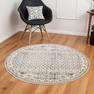 HomeRoots 4' Abstract Area Rug in Ivory, Taupe & Gray - Stain-Resistant, Modern Design for Durable Elegance 9' Round 512084