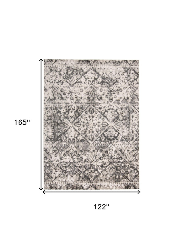 HomeRoots 10' Gray Ivory and Silver Abstract Area Rug – Stain Resistant, Soft Low Pile for Modern Interiors 10' X 14' 512096