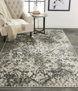 HomeRoots 10' Gray Ivory and Silver Abstract Area Rug – Stain Resistant, Soft Low Pile for Modern Interiors 10' X 14' 512096