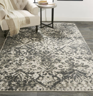 HomeRoots 10' Gray Ivory and Silver Abstract Area Rug – Stain Resistant, Soft Low Pile for Modern Interiors 10' X 14' 512096