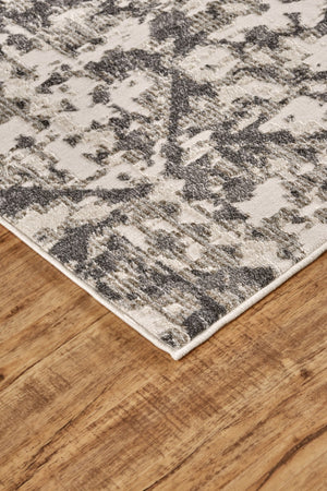 HomeRoots 10' Gray Ivory and Silver Abstract Area Rug – Stain Resistant, Soft Low Pile for Modern Interiors 10' X 14' 512096