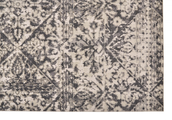 HomeRoots 10' Gray Ivory and Silver Abstract Area Rug – Stain Resistant, Soft Low Pile for Modern Interiors 10' X 14' 512096
